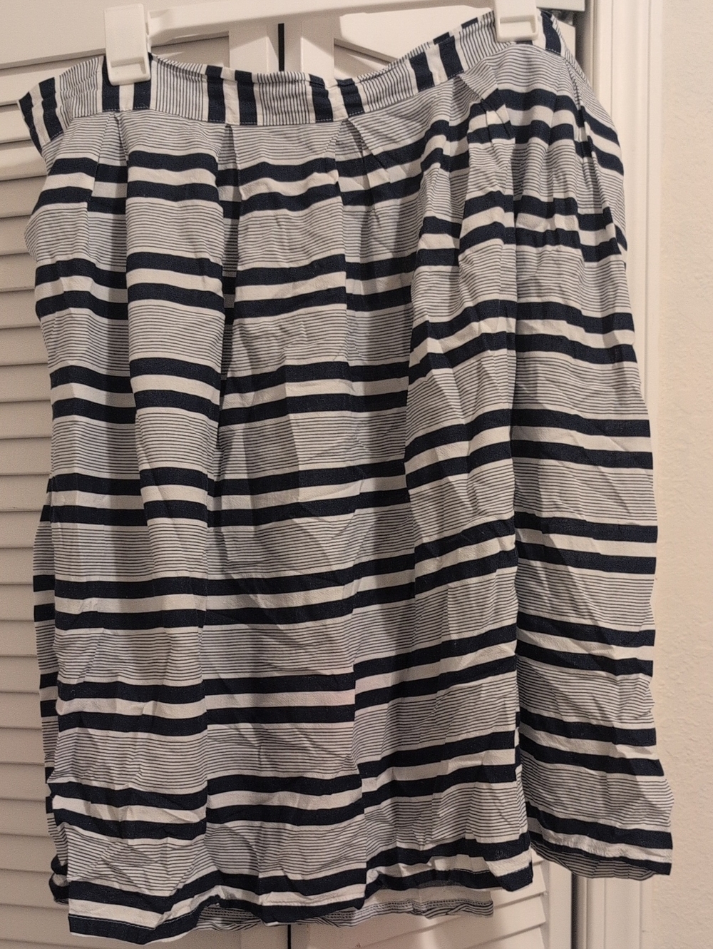 Navy and White Striped Midi Skirt